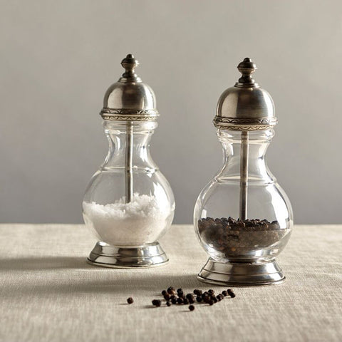 Lucca Pepper Mill - 17 cm Height - Handcrafted in Italy - Pewter & Glass