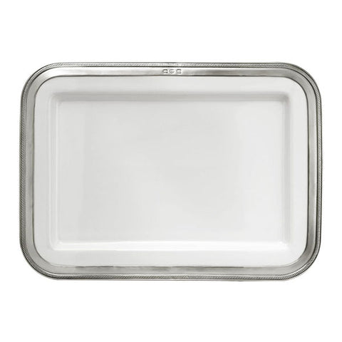 Luisa Rectangular Serving Platter - 42 cm x 31 cm - Handcrafted in Italy - Pewter & Ceramic