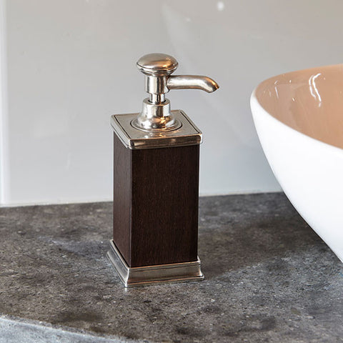 Milano Soap Dispenser - 18.5 cm Height - Handcrafted in Italy - Pewter & Wood