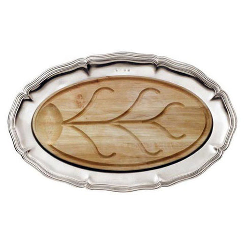 Modica Carving Platter - 57 cm x 38 cm - Handcrafted in Italy - Pewter & Cherry Wood