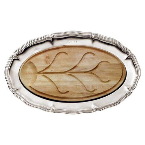 Modica Carving Platter - 57 cm x 38 cm - Handcrafted in Italy - Pewter & Cherry Wood