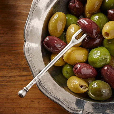 Oliva Olive Fork Set (Set of 4) - Straight Ball - 11.5 cm Length - Handcrafted in Italy - Pewter