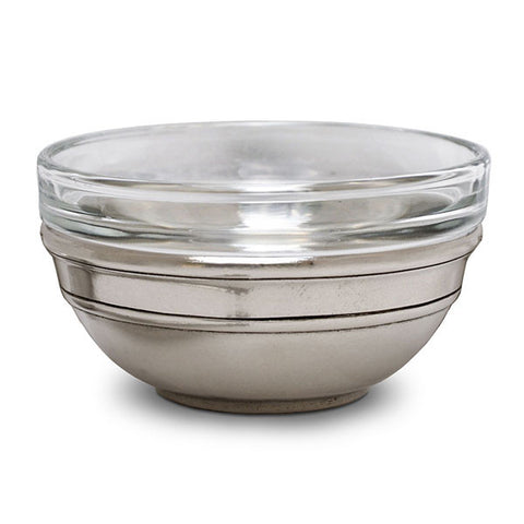 Osteria Single Condiment Holder (with glass insert) - 9 cm Diameter - Handcrafted in Italy - Pewter & Glass