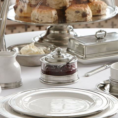 Osteria Jam Pot (with spoon) - 10 cm Diameter - Handcrafted in Italy - Pewter & Glass