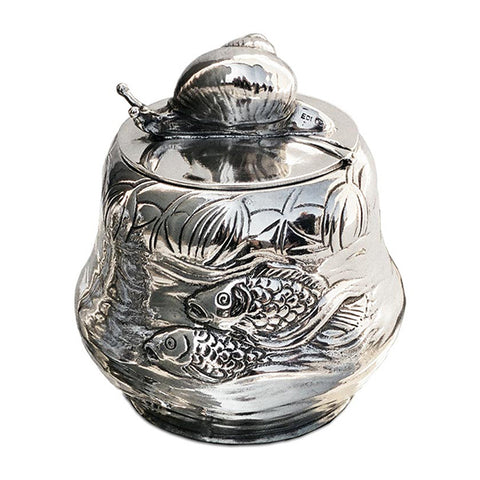 Art Nouveau-Style Pesce Sugar Pot - 9.5 cm - Handcrafted in Italy - Pewter/Britannia Metal