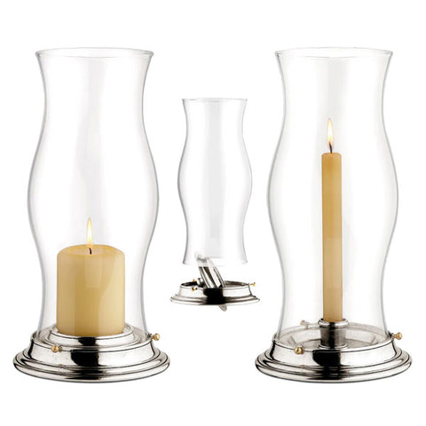 Rita Convertible Hurricane Lamp - 32.5 cm Diameter - Handcrafted in Italy - Pewter & Glass