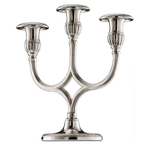 Roma 3 Flame Candelabra - 25 cm Height - Handcrafted in Italy - Pewter