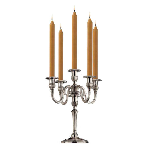 Roma 5 Flame Candelabra - 35.5 cm Height - Handcrafted in Italy - Pewter