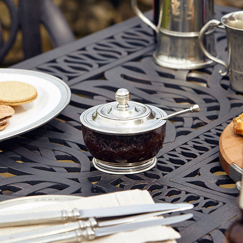 Siena Chutney/Pickle Pot (with spoon) - 11 cm Diameter - Handcrafted in Italy - Pewter & Crystal