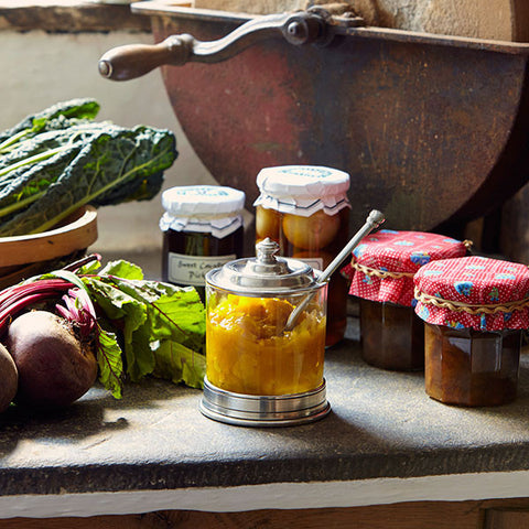 Sirmione Chutney/Pickle Pot (with spoon) - 13 cm Height - Handcrafted in Italy - Pewter & Crystal