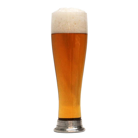 Sirmione Tall Pilsner Beer Glass - 35.5 cl - Handcrafted in Italy - Pewter & Crystal Glass