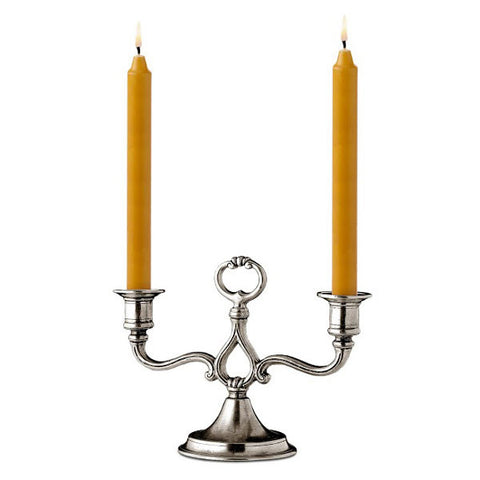 Tazio 2 Flame Candelabra - 17.5 cm Height - Handcrafted in Italy - Pewter