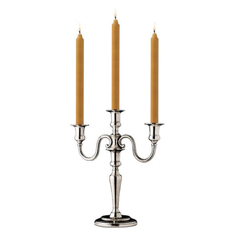 Tiberio 3 Flame Candelabra - 36 cm Height - Handcrafted in Italy - Pewter