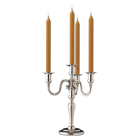 Tiberio 4 Flame Candelabra - 36 cm Height - Handcrafted in Italy - Pewter