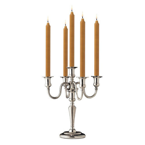 Tiberio 5 Flame Candelabra - 36 cm Height - Handcrafted in Italy - Pewter