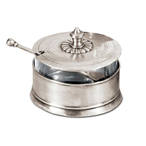 Todi Parmesan Dish (with spoon) - 10.5 cm Diameter - Handcrafted in Italy - Pewter & Glass