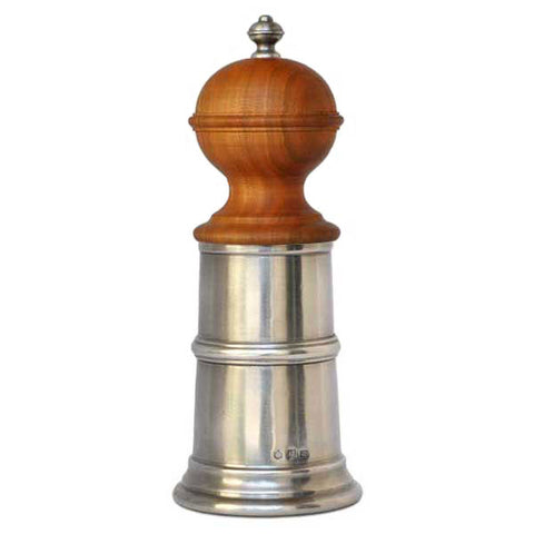 Todi Pepper Mill - 20.5 cm Height - Handcrafted in Italy - Pewter & Wood