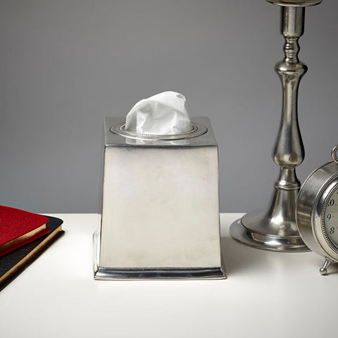 Toscana Tissue Box Cover 13.5 cm x 13.5 cm x 14 cm - Handcrafted in Italy - Pewter