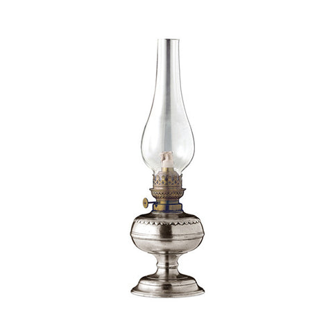 Trentino Paraffin Lamp - 34 cm Height - Handcrafted in Italy - Pewter, Brass & Glass