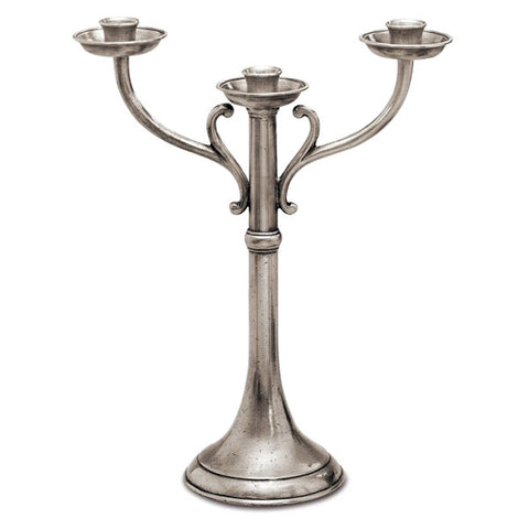 Tarquinio 3 Flame Candelabra - 34 cm Height - Handcrafted in Italy - Pewter