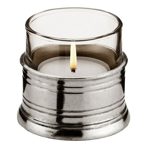 Todi Tea Light Holder - 5 cm Diameter - Handcrafted in Italy - Pewter & Glass