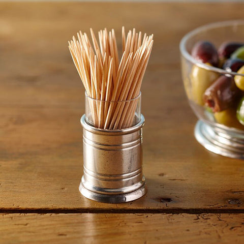 Todi Toothpick & Cocktail Stick Holder - 6 cm Height - Handcrafted in Italy - Pewter & Glass