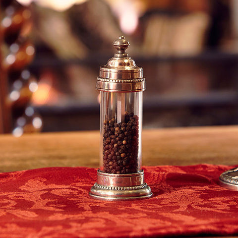 Toscana Pepper Mill - 15 cm Height - Handcrafted in Italy - Pewter & Glass