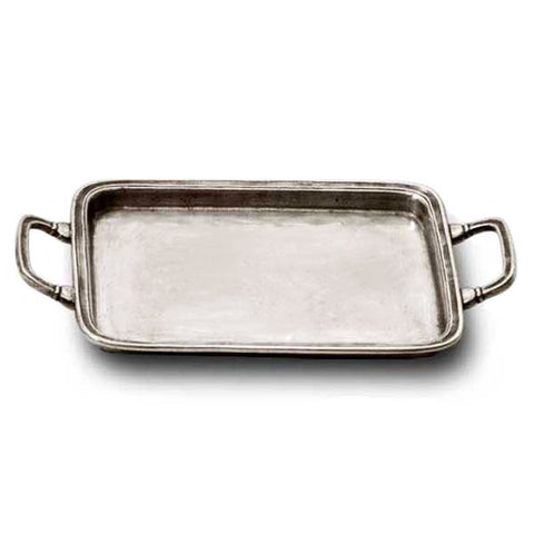 Umbria Rectangular Tray (with handles) - 20 cm x 16 cm - Handcrafted in Italy - Pewter