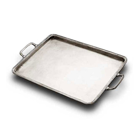Umbria Rectangular Tray (with handles) - 38 cm x 31 cm - Handcrafted in Italy - Pewter