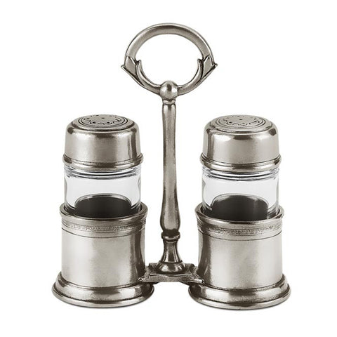 Umbra Salt & Pepper Caddy Set - 14 cm Height - Handcrafted in Italy - Pewter & Glass