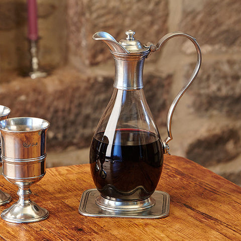 Velletri Decanter (with handle) - 1 L -  Handcrafted in Italy - Pewter & Glass
