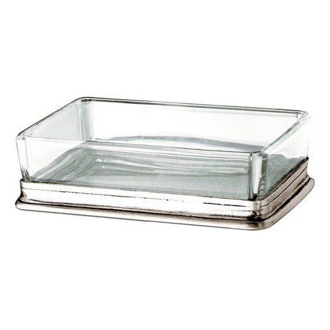 Velletri Butter Dish - 12.5 cm x 9.5 cm - Handcrafted in Italy - Pewter & Glass