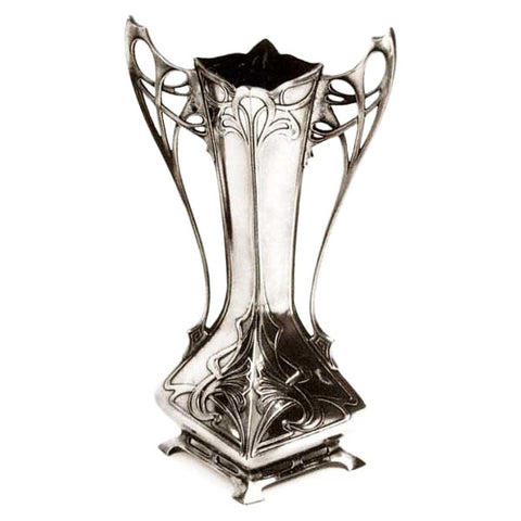 Art Nouveau-Style Secession Flower Vase - 35 cm Height - Handcrafted in Italy - Pewter/Britannia Metal