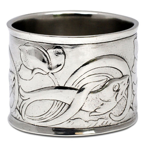Art Nouveau-Style Pesci Fish Napkin Ring - 5 cm Diameter - Handcrafted in Italy - Pewter/Britannia Metal