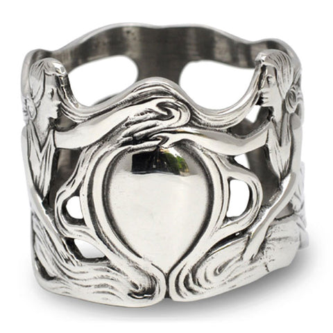 Art Nouveau-Style Donna Ladies Napkin Ring - 5 cm Diameter - Handcrafted in Italy - Pewter/Britannia Metal