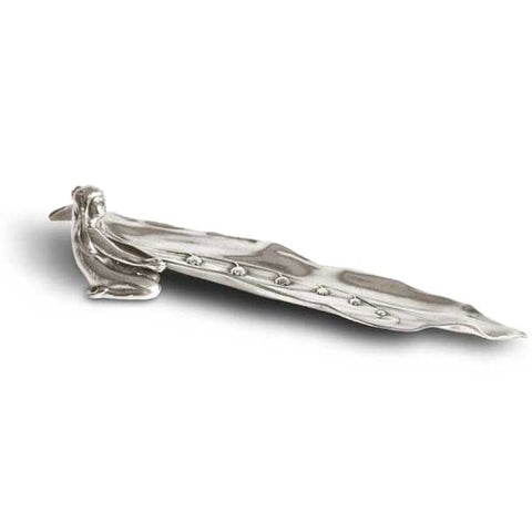 Art Nouveau-Style Donna Pen Tray - 26 cm Length - Handcrafted in Italy - Pewter/Britannia Metal