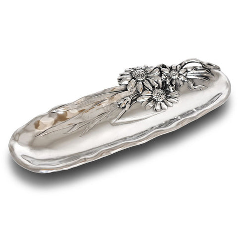 Art Nouveau-Style Fiori Daisy Pen Tray - 23 cm Length - Handcrafted in Italy - Pewter/Britannia Metal