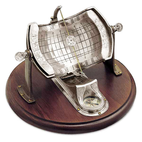 Solar Universal Solar Clock - 31 cm Diameter - Handcrafted in Italy - Pewter & Cherry Wood