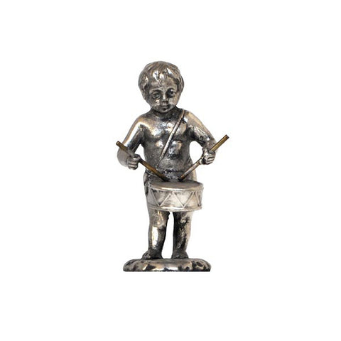 Art Nouveau-Style Cherub & Drum Statuette Bell - 8 cm Height - Handcrafted in Italy - Pewter/Britannia Metal