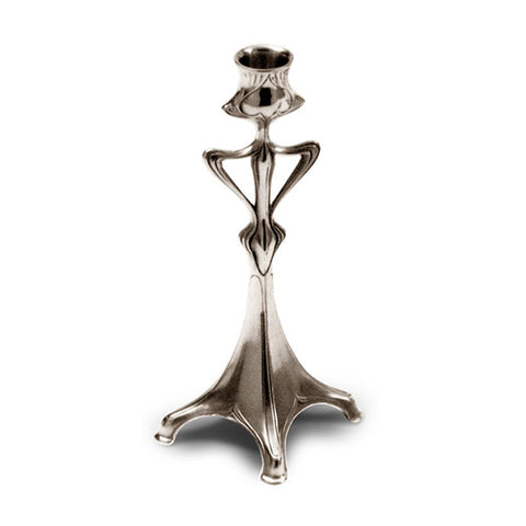 Art Nouveau-Style Donna Candlestick - 24 cm Height - Handcrafted in Italy - Pewter/Britannia Metal