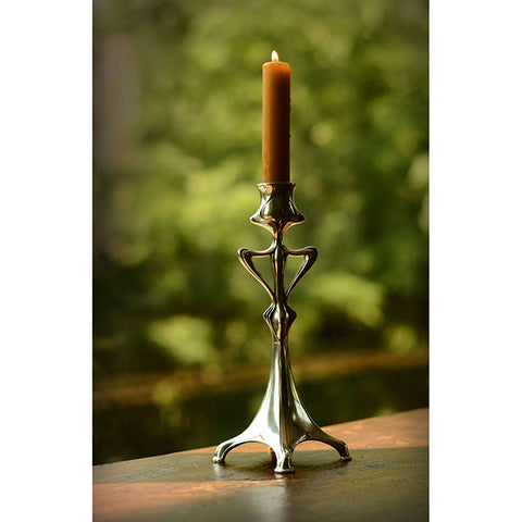 Art Nouveau-Style Donna Candlestick - 24 cm Height - Handcrafted in Italy - Pewter/Britannia Metal