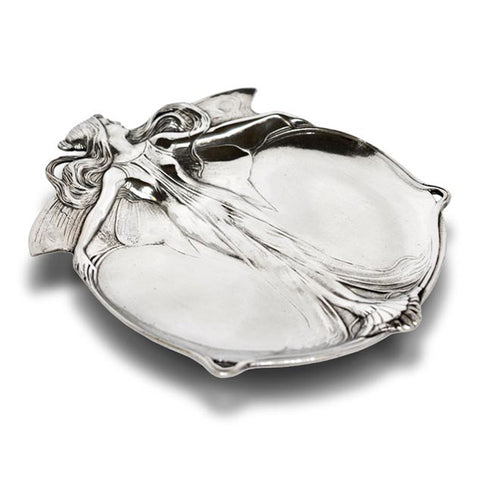 Art Nouveau-Style Ninfa Butterfly Lady Jewellery Tray - 18 cm x 14 cm - Handcrafted in Italy - Pewter/Britannia Metal