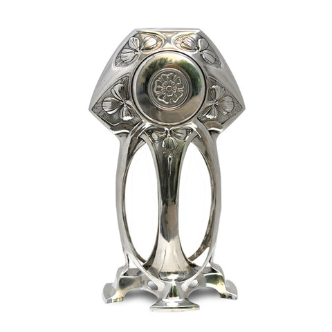 Art Nouveau-Style Art Deco Table Clock (White Face) - 20 cm - Handcrafted in Italy - Britannia Metal/Pewter