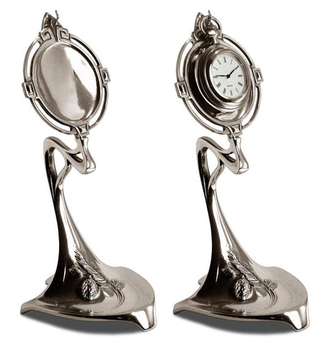 Art Nouveau-Style Secession Pocket Watch Stand - 19 cm - Handcrafted in Italy - Britannia Metal/Pewter