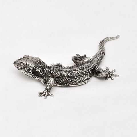 Art Nouveau-Style Geco Sculpture - Gecko - 11.5 cm - Handcrafted in Italy - Pewter/Britannia Metal