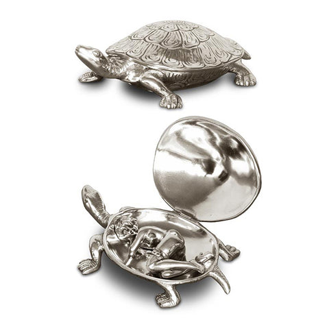 Art Nouveau-Style Testudo Turtle Hinged Lidded Box (Hidden Lady) - 13 cm - Handcrafted in Italy - Pewter/Britannia Metal