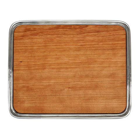 Umbria Rectangular Tray with chopping board - 24 cm x 19.5 cm - Handcrafted in Italy - Pewter & Wood