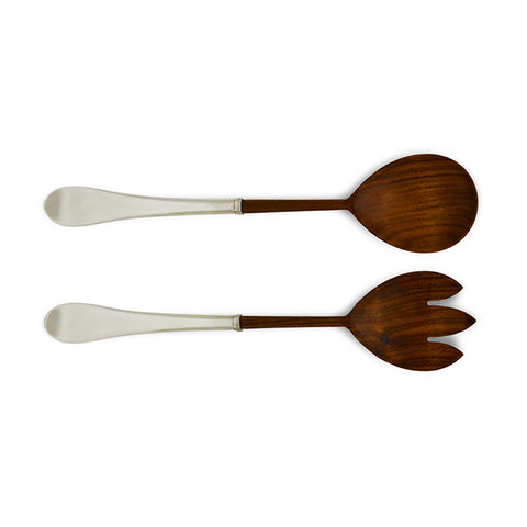 Benevento Serving Fork & Spoon Set - 32 cm Length - Handcrafted in Italy - Pewter & Walnut Wood