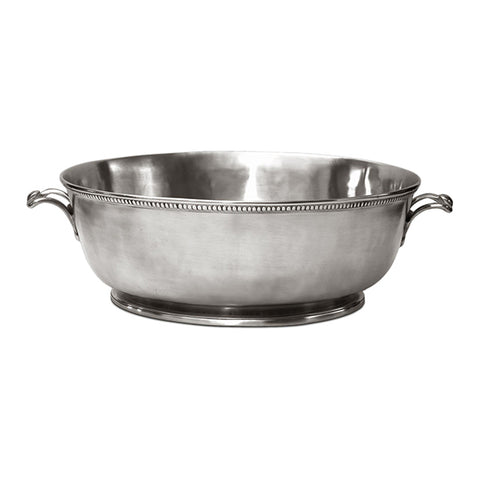 Baiocco Beaded Footed Oval Basin (with handles) - 44 cm - Handcrafted in Italy - Pewter
