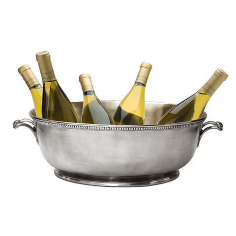 Baiocco Beaded Footed Oval Basin (with handles) - 44 cm - Handcrafted in Italy - Pewter